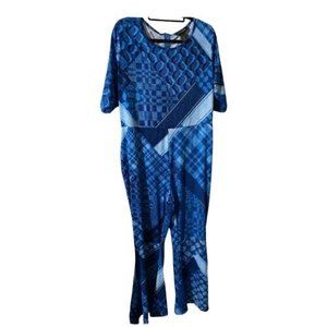 Ashley Stewart Flare Leg Jumper Stretch Blue Retro one-piece Plus Size 2X